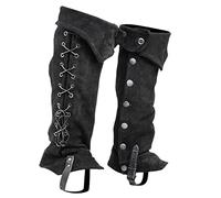 Bassadoro Polainas Medievales de Piel Sintética para Botas - Cubiertas Impermeables Protectoras para Piernas - Accesorios Guerrero Caballero- Negro