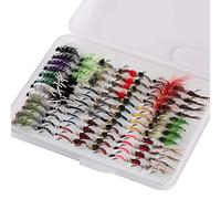 BASSDASH Kit de Moscas de Pesca con Mosca, Surtido de Moscas, Pesca de lubina con Caja de Moscas, 36/64/72/76/80/96 Piezas con Moscas secas/húmedas, ninfas, serpentinas, Popper