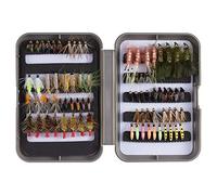 BASSDASH Kit de Moscas de Pesca con Mosca, Surtido de Moscas, Pesca de lubina con Caja de Moscas, 36/64/72/76/80/96 Piezas con Moscas secas/húmedas, ninfas, serpentinas, Popper