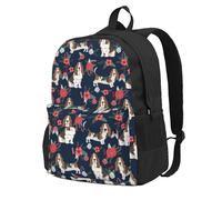 Basset Hound Azul Marino y Estampado Floral de Amapola,Mochila con bolsillos, mochila informal para el día a día, resistente al agua, ideal para la escuela, viajes