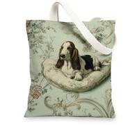 Basset Hound - Bolsa de lona vintage reutilizable, bolsas de compras ligeras con correa para el hombro, Verde claro, 13x15 Inch