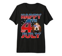 Basset Hound Dog American Flag Sunglasses Happy 4th of July Camiseta Premium