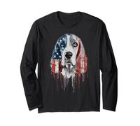 Basset Hound Dog Bandera Americana USA Drip Graffiti Patriotismo Manga Larga