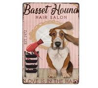 Basset Hound Dog Hair Salon - Letrero de lata con texto en inglés "Love in the Air" (amor en el aire), póster de metal para decoración de pared, regalo para el hogar, casa de campo, puerta de placa de