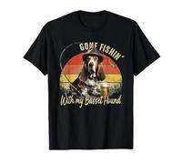 Basset Hound Dog Retro Vintage Día del Padre Divertido Pescador Camiseta