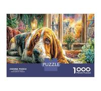 Basset Hound Junto a la Ventana 1000 Piezas Puzzle Clásico Mascota cariñosa Set De Puzzle, Cartón Grueso - Ultra Difícil, Relajación Y Creatividad, Ocio En Casa Y Regalos 38x26cm/1000pcs