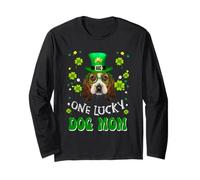 Basset Hound One Lucky Dog Mom Funny Dogs St Patrick's Day Manga Larga
