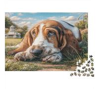 Basset Hound Perro Puzzle de 1000 Piezas Papel para Adultos Escena Césped Juego de Puzzle 1000 Piezas Puzzle para Toda la Familia 52x38cm/1000pcs