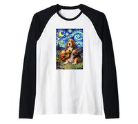 Basset Hound Playing Guitar Whimsical Art Dog Music Camping Camiseta Manga Raglan