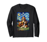 Basset Hound Playing Guitar Whimsical Art Dog Music Camping Manga Larga