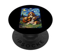 Basset Hound Playing Guitar Whimsical Art Dog Music Camping PopSockets PopGrip Adhesivo