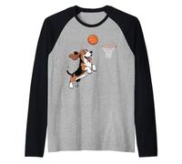 Basset Hound Playing Sports Animal Dog Basketball Camiseta Manga Raglan