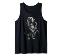 Basset Hound Tocando Saxofón Jazz Música Amante de los Perros Camiseta sin Mangas