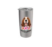 Basset Hound with Flowers Dog Mom Cute Pet Owner Lover Vaso térmico de acero inoxidable de doble pared