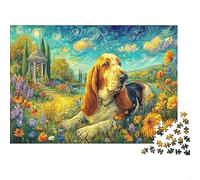 Basset Perro Jardín 1000 Piezas Puzzle, Arte Catedral Otoño, Estético y Desafiante, Decoración Hogar, Regalo para Familiares y Parejas, Entretenimiento Creativo