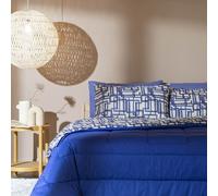 Bassetti Juego de sábanas de matrimonio de algodón compuesto por sábana encimera, sábana bajera y 4 fundas de almohada, art. Trail azul