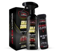 BassMotor Cera Líquida Rápida para Coche Moto Abrillantador Carrocería Brillo Efecto Espejo Repelente Hidrofobico Brillante con Spray Líquido Exterior Encerado - Gold Shine 500ml + Bayeta Premium
