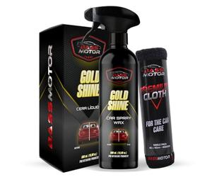 BassMotor Cera Líquida Rápida para Coche Moto Abrillantador Carrocería Brillo Efecto Espejo Repelente Hidrofobico Brillante con Spray Líquido Exterior Encerado - Gold Shine 500ml + Bayeta Premium