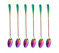 Bassulouda Cucharas de Cafe, juego de 6 colores del arco en cucharada de café con mango largo helado Desert Cucharas de cuchara de melanger, puntiaguda