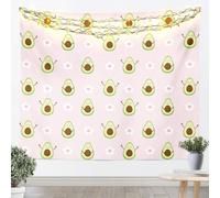 Bastantes tapices de aguacate tamaño L bonitos estampados florales dibujados a mano para dormitorio rosa kawaii acuarelas frutas plantas arte colgante de pared para adolescentes