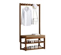 Bastidor de bambú con banco de zapatos, árbol estrecho con 5-9 ganchos, doble almacenamiento, suave cojín para entryway & Hallway, stylish space-Saving nizer (70 cm/27,5 in)