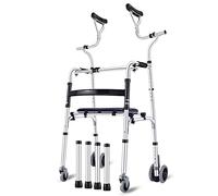Bastidor para caminar con bastón para ancianos, carrito de ayuda para caminar, entrenamiento de rehabilitación, soporte de punto alto, ajuste de altura de 7 niveles, 4 rondas, cojín estrella de luz