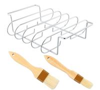 Bastidores de costillas para barbacoa, Asador de Costillas en Acero Inoxidable, BBQ Rib Rack con 2 pinceles, Spare-Rib Asador de costillas de Estante para fumar, ahumador de gas o parrilla de carbón