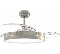 Bastilipo - Estoril Niquel - Ventilador de techo con luz LED - 4 Palas retráctiles con mando a distancia - Audio Bluetooth - Ventiladores de techo con luz y 105 cm de diámetro