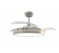 Bastilipo - Estoril Niquel - Ventilador de techo con luz LED - 4 Palas retráctiles con mando a distancia - Audio Bluetooth - Ventiladores de techo con luz y 105 cm de diámetro