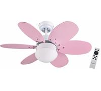 Bastilipo - Ventilador de techo con motor DC, mando a distancia, 75cm Ø, 6 aspas, rosa/celeste, luz LED 3 tonos, chasis blanco, ALGARVE DC