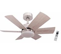 Bastilipo - Ventilador de techo con motor DC, mando a distancia, 75cm, 6 aspas reversibles Roble claro/oscuro, luz LED 3 tonos, ARENAL DC,