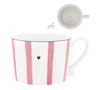 Bastion Collections Taza, diseño de rayas, color blanco y rosa, 300 ml