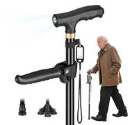 Bastón ajustable con doble asa, para hombres y mujeres mayores, con cuatro patas giratorias y base individual con tabla antiperdedores