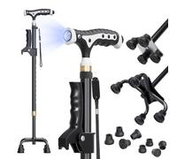 Bastón ajustable para hombres y mujeres con base de 4 puntas para mayor estabilidad, bastón plegable para personas mayores con mango acolchado de espuma para un agarre suave y un segundo mango para