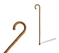 Bastón de Apoyo Caminar Madera Castaño 92cm con Mango Curvo y contera de Goma, Baton para Personas Mayores (560)