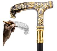 Bastón de Caminar de Aleación de Aluminio de Inspiración Victoriana, Cabeza de Elefante Negro y Oro con Patrones de Lujo Ornados, Bastón Elegante de Moda para Fiesta de 35,4"