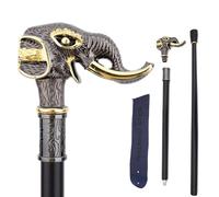 Bastón de Caminar en Metal Oro Negro con Cabeza Elefante Vintage - Decorativo Diseño Único y Ornato per Soporte Quotidiano & Colección