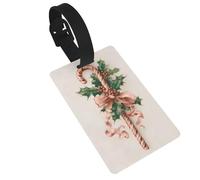 Bastón de caramelo de Navidad con lazo de acebo, etiquetas de equipaje, etiqueta de identificación de nombre, etiquetas de maleta, ideal para viajes, cruceros, mochilas