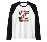 Bastón de Caramelo de Navidad Letra Z espíritu Festivo Camiseta Manga Raglan