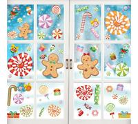 Bastón de caramelo, decoración de Navidad, calcomanías de doble cara con diseño de hombre de jengibre, Feliz Navidad, decoración de ventana, calcomanías extraíbles para vidrio, sala de estar, Navidad,