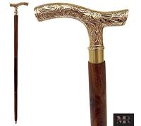 Bastón de estilo vintage, estilo Fritz SouvNear elegante con mango de latón, caña de madera de palisandro, color marrón, 94 cm, decoración de estilo antiguo, para hombres/mujeres/seniors