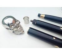 Bastón de latón con diseño de calavera vintage, con perilla única, chapado en plata, con cabeza de calavera, bastón hecho de madera, acabado negro y plateado, 36 pulgadas