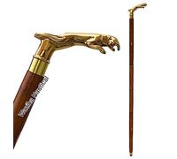 Bastón de latón con mango de cabeza de jaguar, estilo antiguo, bastón de madera, mango de cabeza dorada, bastón de madera de estilo antiguo, regalo
