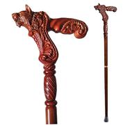 Bastón de Madera, bastón de Madera - Mango de Cabeza de Lobo Tallado a Mano de de Haya marrón Rojizo, Desmontable 90-95 cm para Hombres y Mujeres ;1