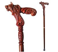 Bastón de madera, bastón de madera - Mango de cabeza de lobo tallado a mano de de haya marrón rojo, desmontable 90-95 cm para hombres y mujeres