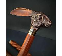 Bastón de madera con mango de cabeza de conejo envejecido, de cobre, plegable, color marrón, estilo cuerda en espiral, ideal como regalo vintage para hombres, mujeres, abuelo/abuela