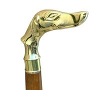 Bastón de madera con mango de latón victoriano antiguo con cabeza de perro para caballeros