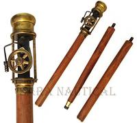 Bastón de madera de latón con diseño de motor de vapor de estilo retro vintage