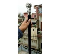Bastón de madera de latón macizo con diseño de calavera, mango victoriano antiguo, acabado negro y cromado