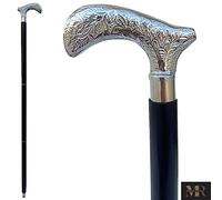 Bastón de madera Icrafts, 94 cm, estilo clásico, de madera de ébano y sheesham negro, decorado con mango plateado, para hombres y mujeres, regalo del día del padre, bastones decorativos de madera